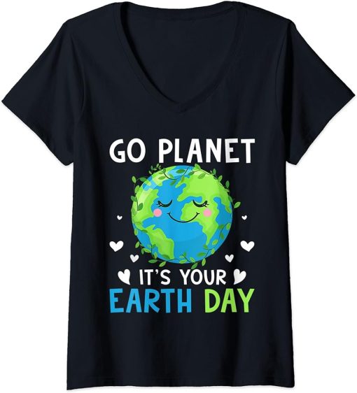 Womens Earth Day 2023 Go Planet It"s Your Earth Day V-Neck T-Shirt