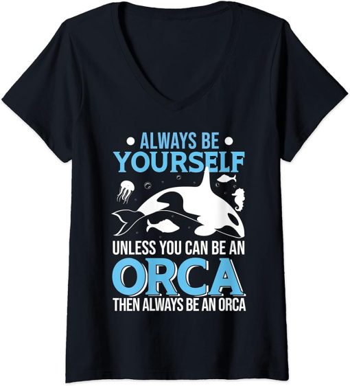 Womens Funny Orca Lover Graphic for Women Men Kids Whale V-Neck T-Shirt