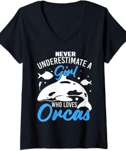 Womens Funny Orca Lover Graphic for Women Girls Kids Whale V-Neck T-Shirt