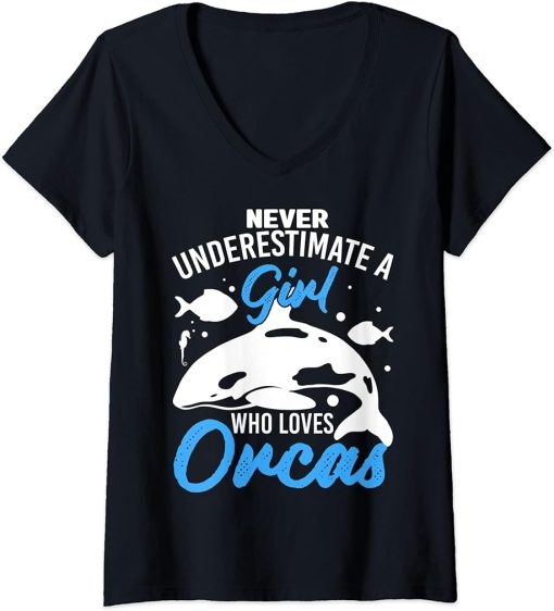 Womens Funny Orca Lover Graphic for Women Girls Kids Whale V-Neck T-Shirt