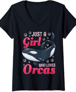 Womens Orca Whale Just a Girl Who Loves Orcas Gift V-Neck T-Shirt