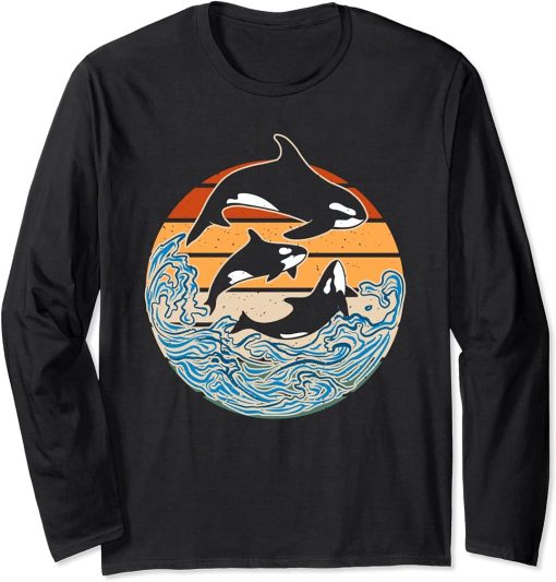 Vintage Sea Animals Killer Whale Orca for Aquarist Divers Long Sleeve T-Shirt